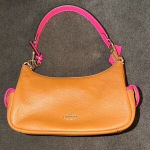 Coach Pennie Shoulder 25 Tan and Pink Leather Bag